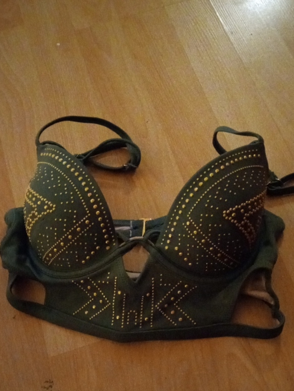 La SENZA Olive Green Bra with Gold Stud Accents
